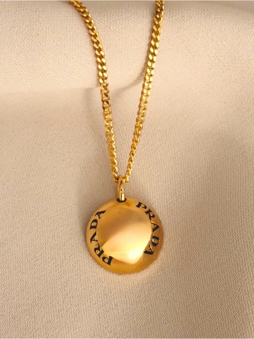 Prada Gold Round Logo Pendant Necklace